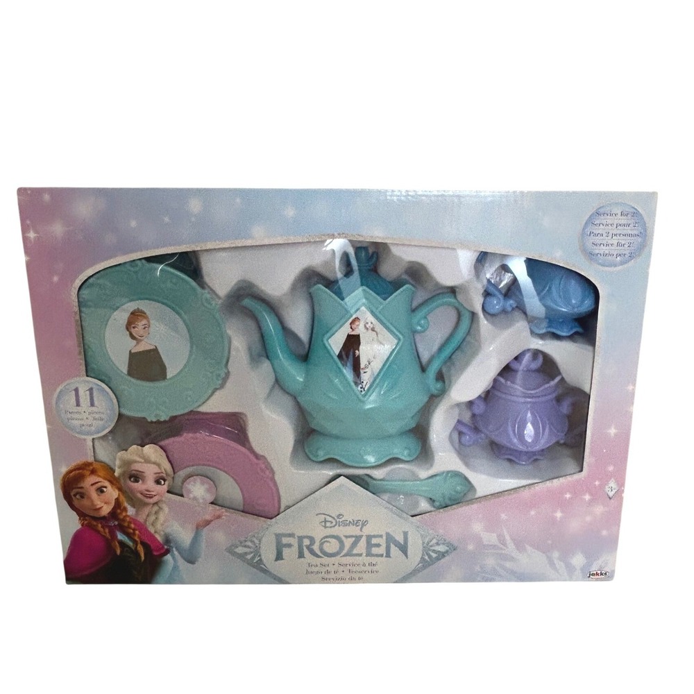 Disney Kid's Teal Frozen Anna Elsa 11 Piece Tea Set Service for 2 New in Box!